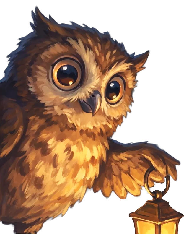 Plume, la petite chouette, sa lanterne à la patte